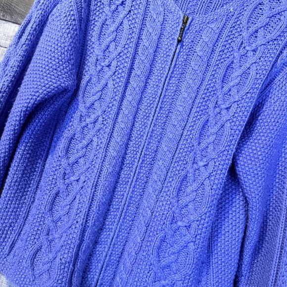 Icelandic Design Silk Angora Cable Knit Zip Cardigan Sweater L Silk Blend Luxury - Picture 6 of 6